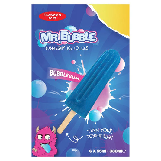 Francos Mr Bubble Bubblegum Ice Lollies 6x55ml (FROZEN)