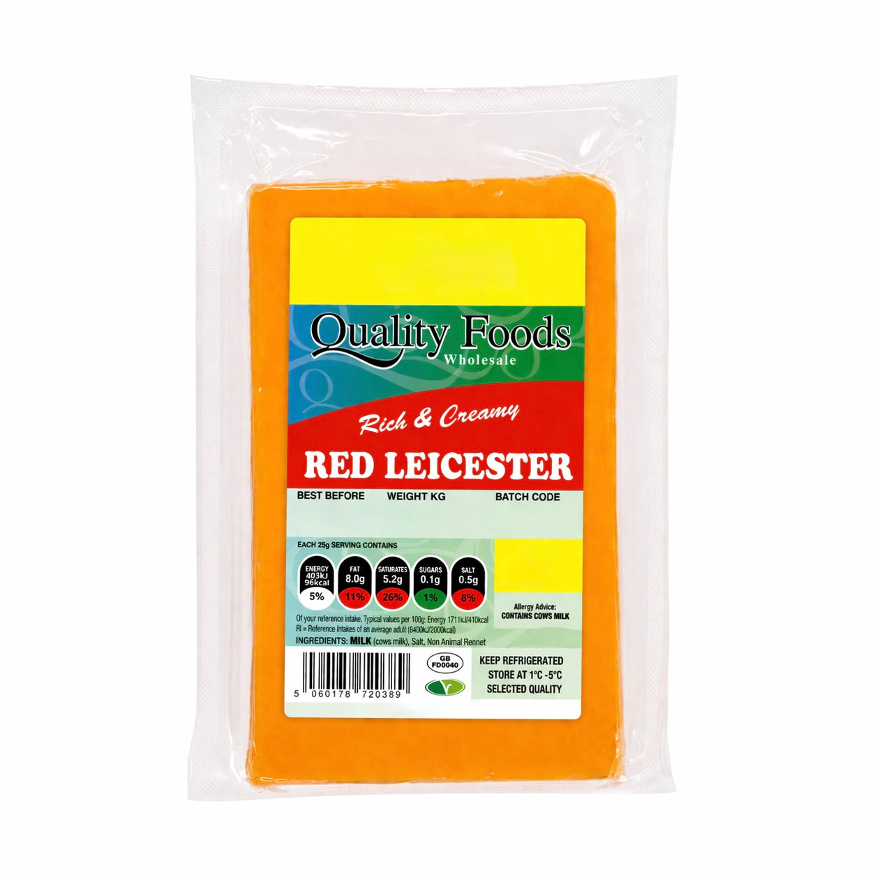 Quality Foods Red Leicester Block 0.255kg