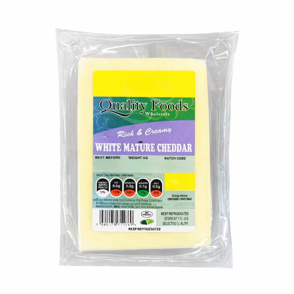 Quality Foods White Mature Cheddar Block 0.225kg
