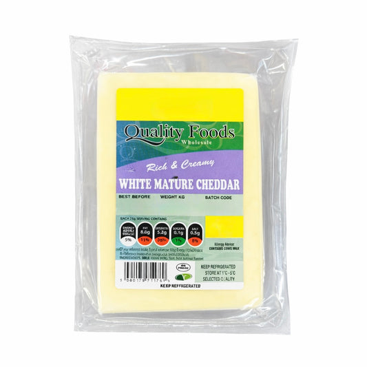 Quality Foods White Mature Cheddar Block 0.225kg