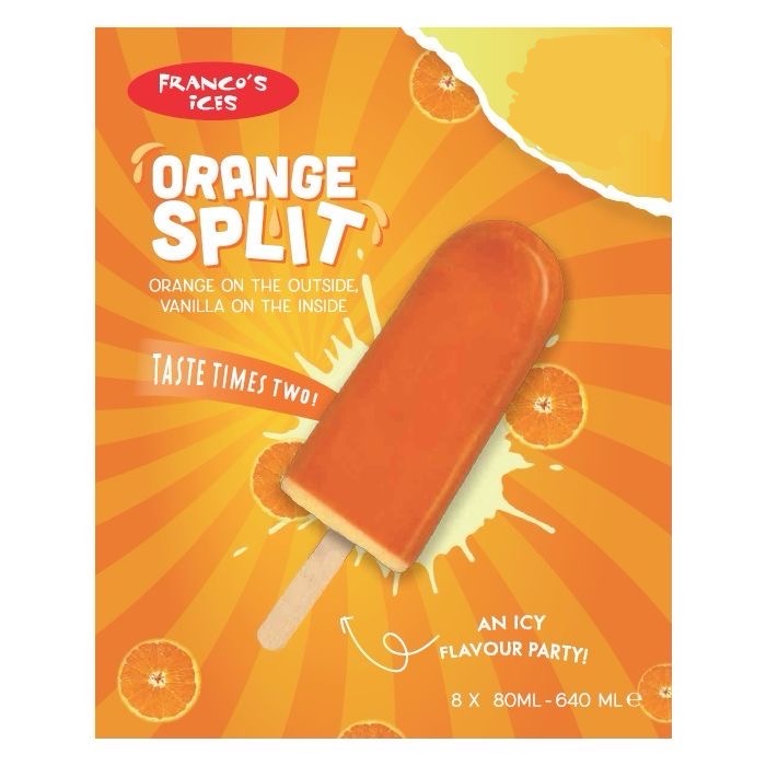 Franco's Orange Split Frozen Ice Lollies 8 Pack
