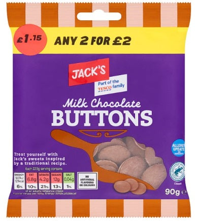 Jacks Milk Chocolate Buttons 90g (SHAREBAG)